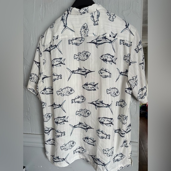 Caribbean White and Black Casual Button Down Shirt with Nautical Fish Pattern - Picture 12 of 15